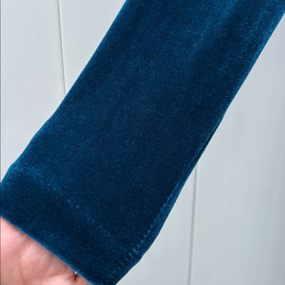 Calvin Klein Velvet V-Neck Dress Gold V-Bar Side Ruching Aquamarine Blue | Sz 8 - Picture 7 of 14